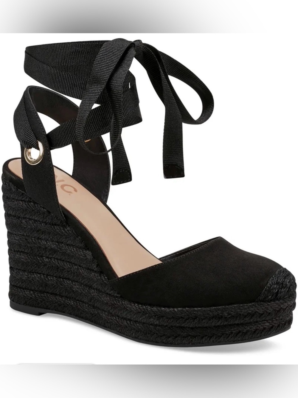 INC International Concepts Black Espadrille Wedge Ankle-Tie Sandal